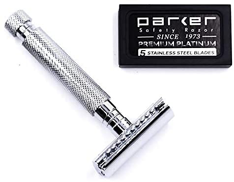 PARKER Safety Razor Men Parker 97R Traditional Short Handle Double Edge Safety Razor & 5 Parker Premium Razor Blades