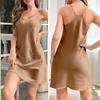 Women Nightdress Ice Silk Satin V Neck Backless Sleeveless Off Shoulder Loose Soft Smooth Bathing