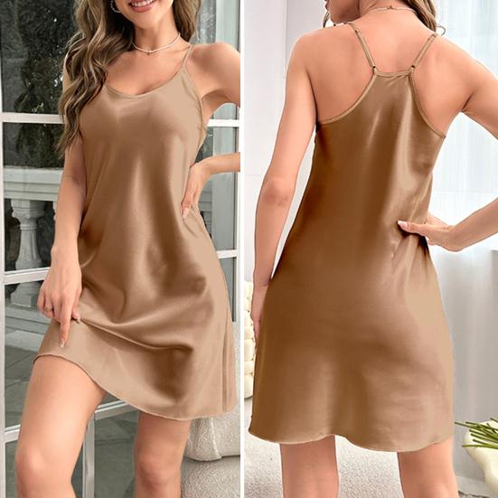 Women Nightdress Ice Silk Satin V Neck Backless Sleeveless Off Shoulder Loose Soft Smooth Bathing