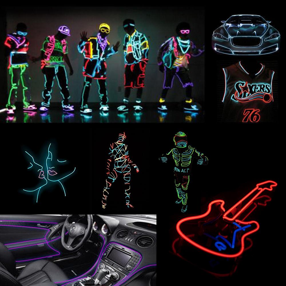 5V USB EL wire flexible Glow EL Wire tape tube Strip LED Neon Lights Shoes Clothing Car waterproof led strip 1m/3m/5M 1PC/lot