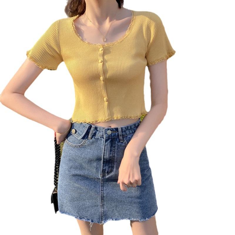 Свитер Yankee Knit Year Женский модный фиолетовый кружевной кардиган Тонкий короткий отрезок Узкие топы Повседневный базовый комфорт и стиль Узкие пуловеры Футболки