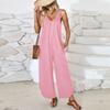 Женские комбинезоны, летние комбинезоны без рукавов с рюшами и V-образным вырезом, расклешенные широкие брюки, комбинезоны с карманами