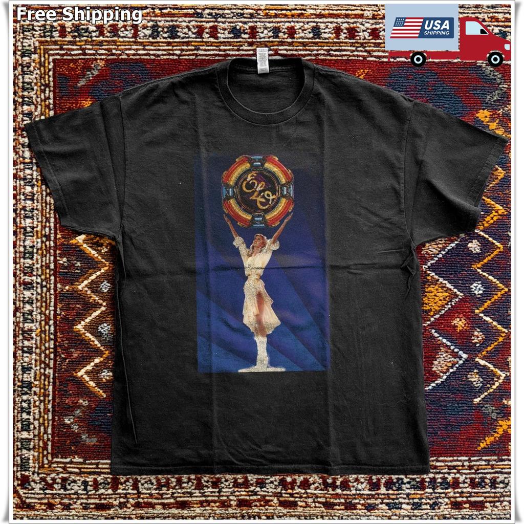 ELO Discovery Album Art Woman Spaceship T-Shirt Black Cotton T-shirt Size S-5XL