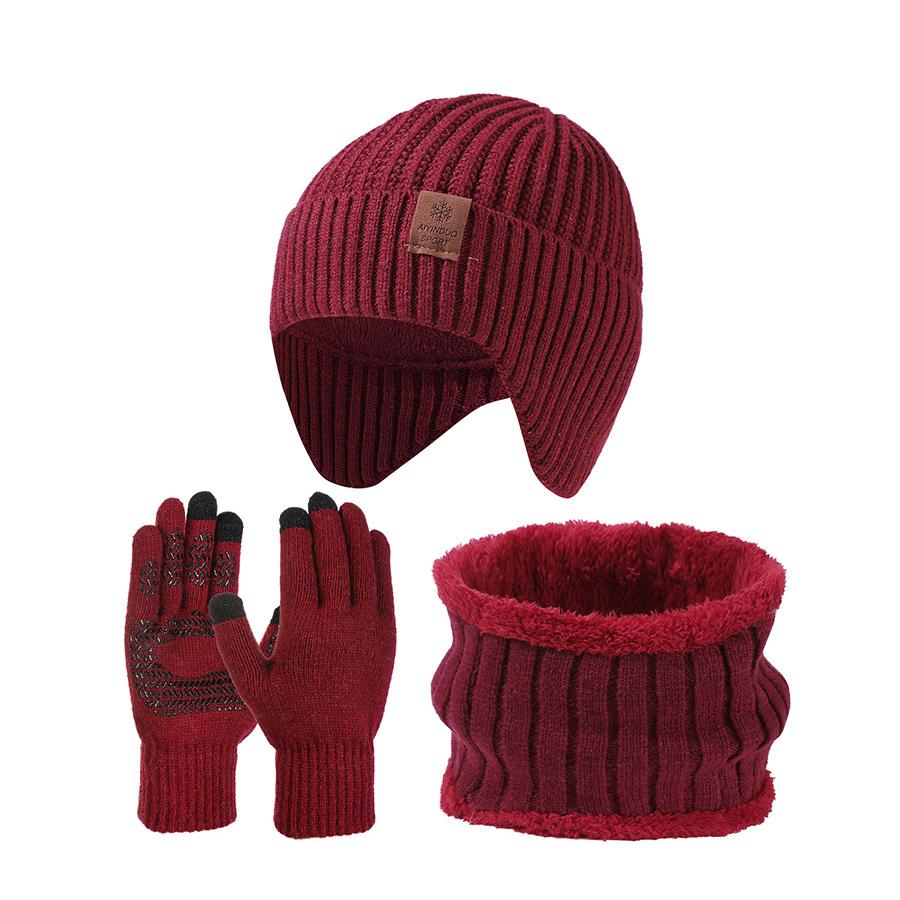 High Stretch Wool Hat Warm Hat Kit Scarf Gloves Three-Piece Set Men's Winter Outdoor Ear Protection Knitted Hat