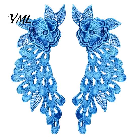 Stage Performance Costume Trim 2Pcs Embroidery Patches for Wedding Dress, Water-soluble Lace Applique, Floral Exquisite Polyester Silk Patch Motif Sew