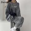 Danmo женский модный комплект из 2 предметов, толстовка, брюки, спортивный костюм с принтом, пуловер, толстовка, брюки, спортивный костюм