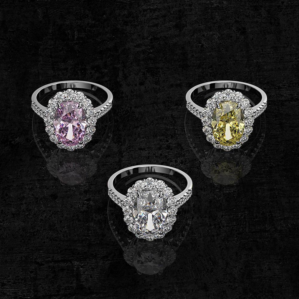 Gica Gema High Carbon Diamond Rings 925 Sterling Silver 8*12mm 3colors Oval Gemstone Unique Design Romantic Fine Finger Jewelry Wedding Party Gifts