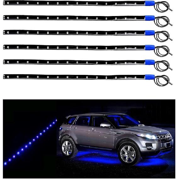 6 PCS 15 LED Strip Underbody Light, 1Ft 12V Waterproof Car Led Interior Exterior Strip Light with 6 Inch Wire, Flexible Auto Light Strip Decoration