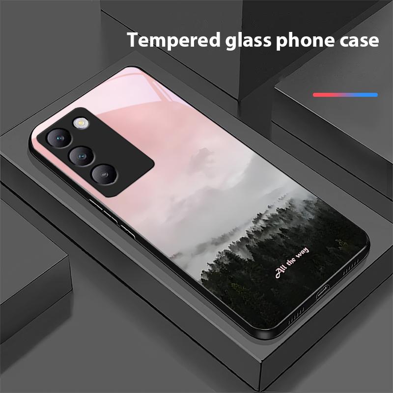 Темный лес Белый Для Y72 33S 11 03 36 96 Lite 35 16 Iqoo 12 V40 SE 5G 29 40 21 30 X80 Pro Vivo Чехол для телефона из закаленного стекла Черный