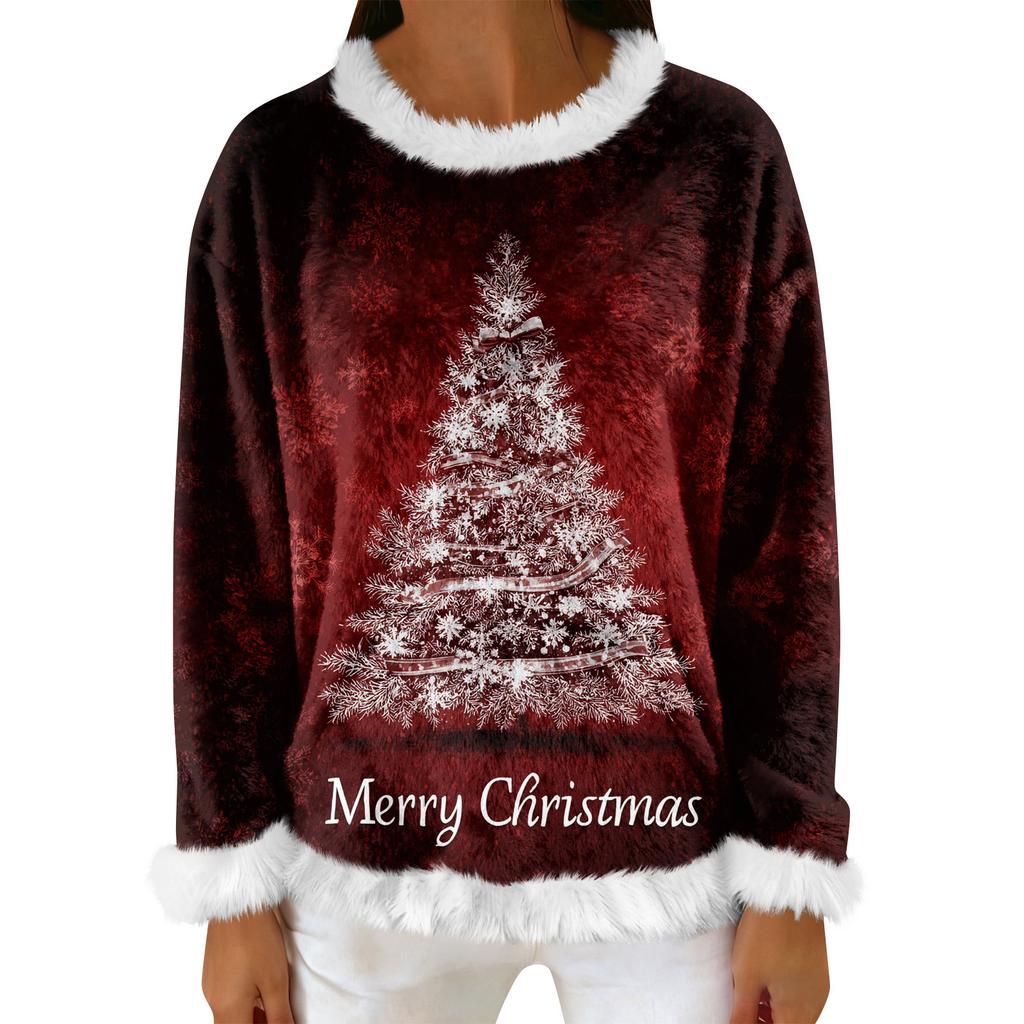 Women's Casual Fleece Sweatshirt  Long-Sleeve Round  Neck Casual Comfortable Loose-Fit Lightweight Women's Flannel Sweatshirt