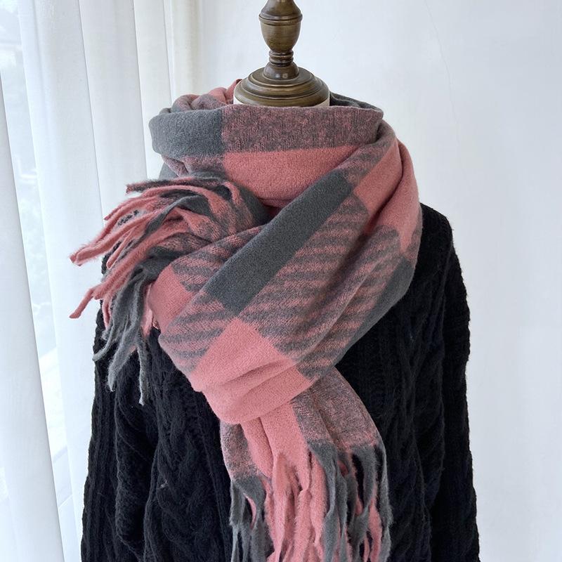 Wool Plaid Scarf for Women's Winter Warmth, Versatile Shawl, Birthday Gift, Holiday Gift, Pure Wool Scarf