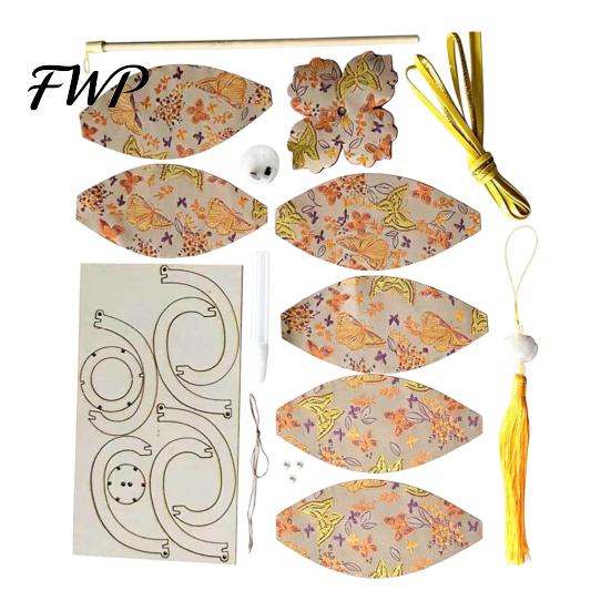 Hanfu Accessory Photo Prop Spring Festival Lantern DIY Material Kit, Light Up Handmade Persimmon Shaped Paper for Mid Autumn with Tassel Chinese