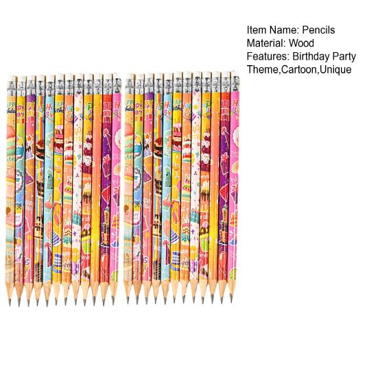 24Pcs Happy Birthday Pencils Fun Wooden Pencils with Top Erasers for Kids Birthday Party Supplies And Gifts