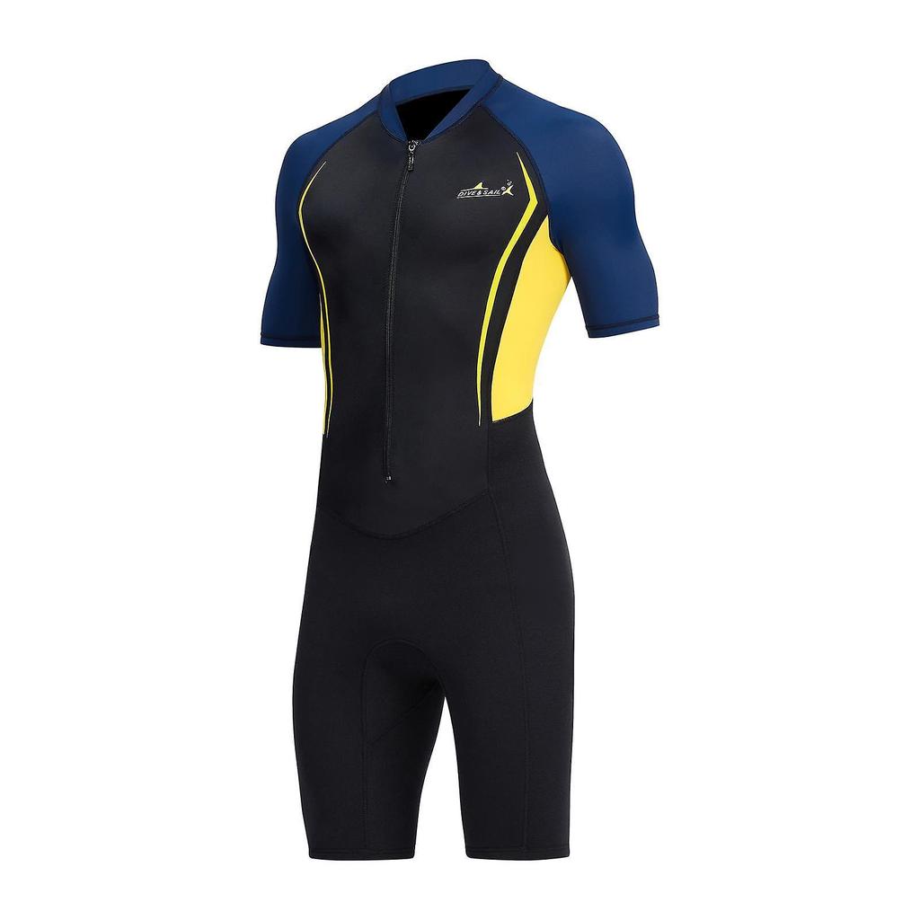 Mens Shorty Wetsuit Full Body Front Zip for Surf Spearfishing M Yellow
