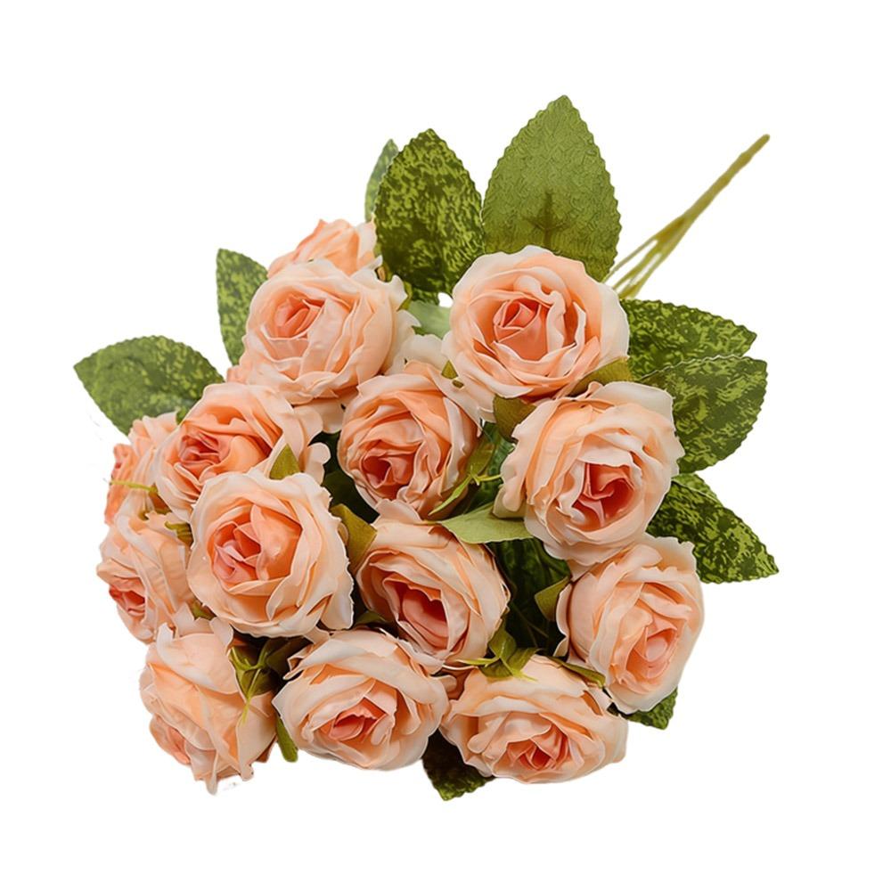 Silk Petals Rose Artificial Flowers 15 Heads Decorative Flower Party Supplies