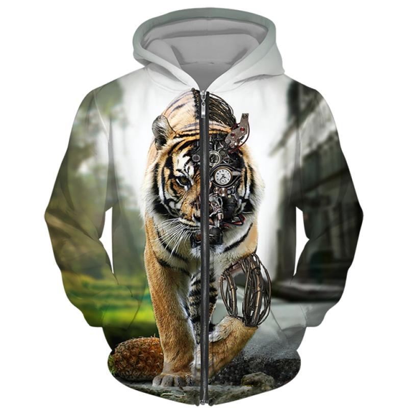 Spring Autumn Men's Zipper Hoodie Sweatshirts 3D Animal Lion Beast Printing Hooded Pullover Fashion Jacket Casual Sportswear