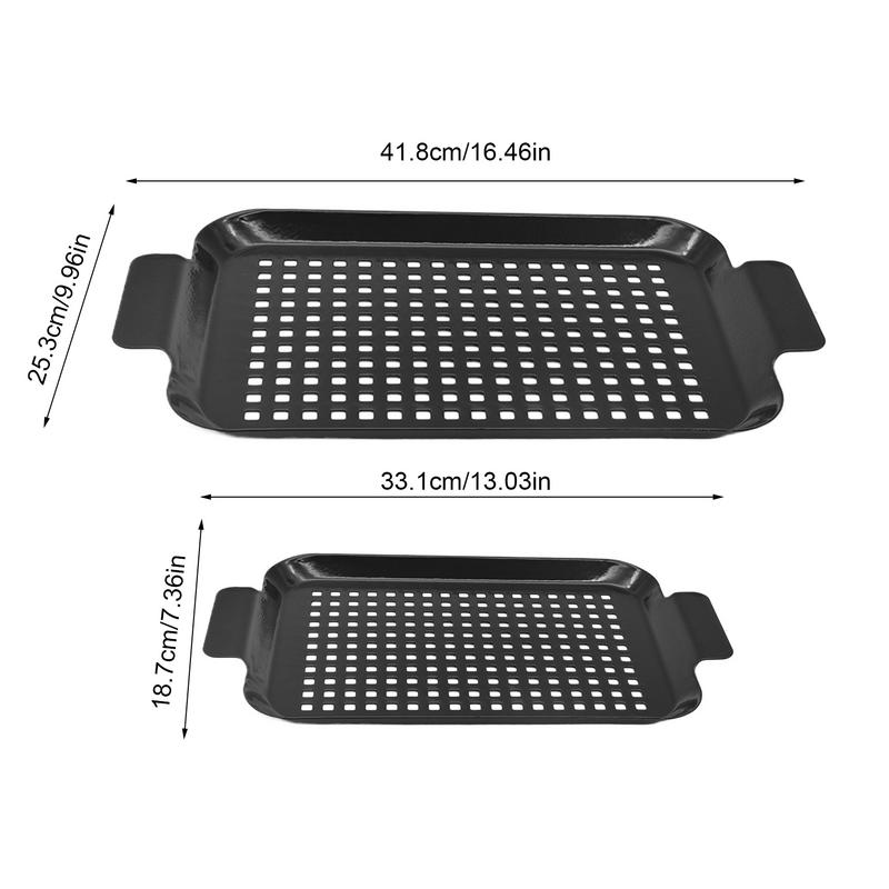BBQ Grill Topper Pan Barbecue Tray Nonstick Double-Size Grill Pans Camping Cookware Indoor Outdoor Use For Charcoal Grills