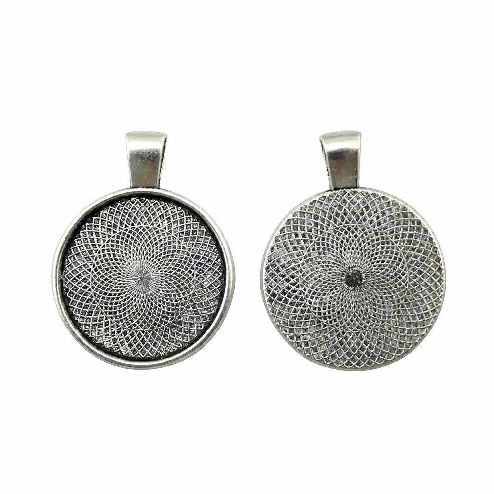 Подходит для круглого стеклянного кабошона 25 мм, поднос для установки, античное серебро, цветные компоненты, украшение ручной работы для изготовления ювелирных изделий