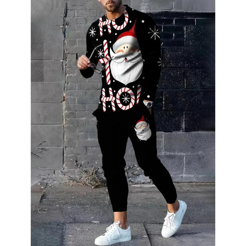 Christmas Print 3D Printed Men's Long-sleeved Suit Fashion Christmaswear With A Crew-neck Sweatshirt And Long Pants Jogging Suit