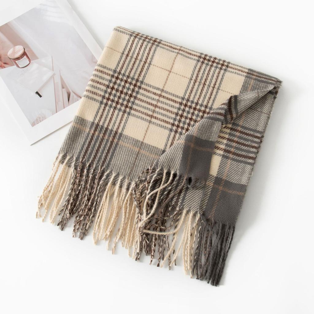 New Korean Imitation Cashmere Scarf High End Versatile Plaid Shawl Couple's Long Winter Warm Scarf