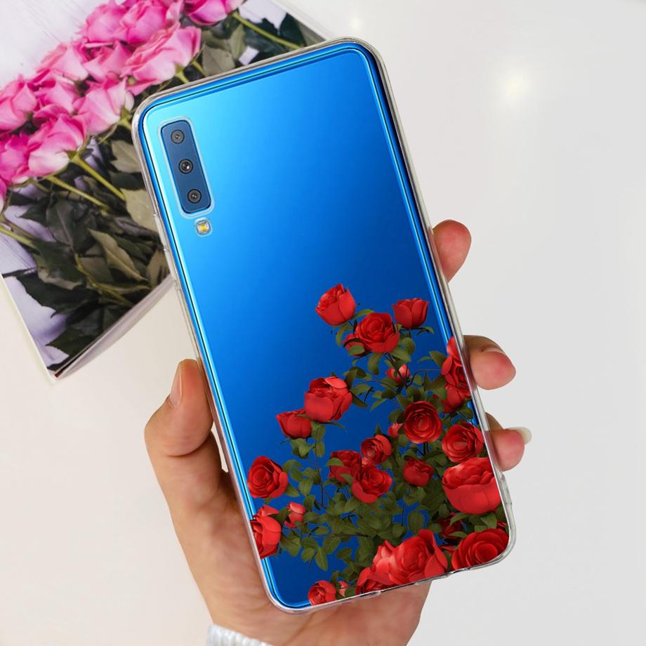 Luxuly Clear Silicone Back Cover For Samsung Galaxy A7 2018 Case 6.1" SM-A750F Bumper Fundas Soft TPU Women Fashion Rose Flower