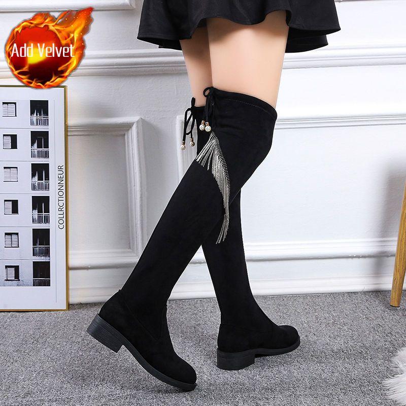 Shoes for Women Elastic Footwear Thigh High Ladies Boots Above Over The Knee Tassel Rhinestone 2024 New Trend Pu On Promotion In