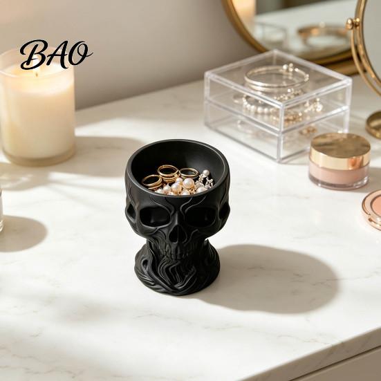 Halloween Home Decor 3D Printed Gothic Skull Decorative Catchall Bowl, Storage Holder for Key Cool Room Men Coin Jewelry, Dark Art Desktop Ornament