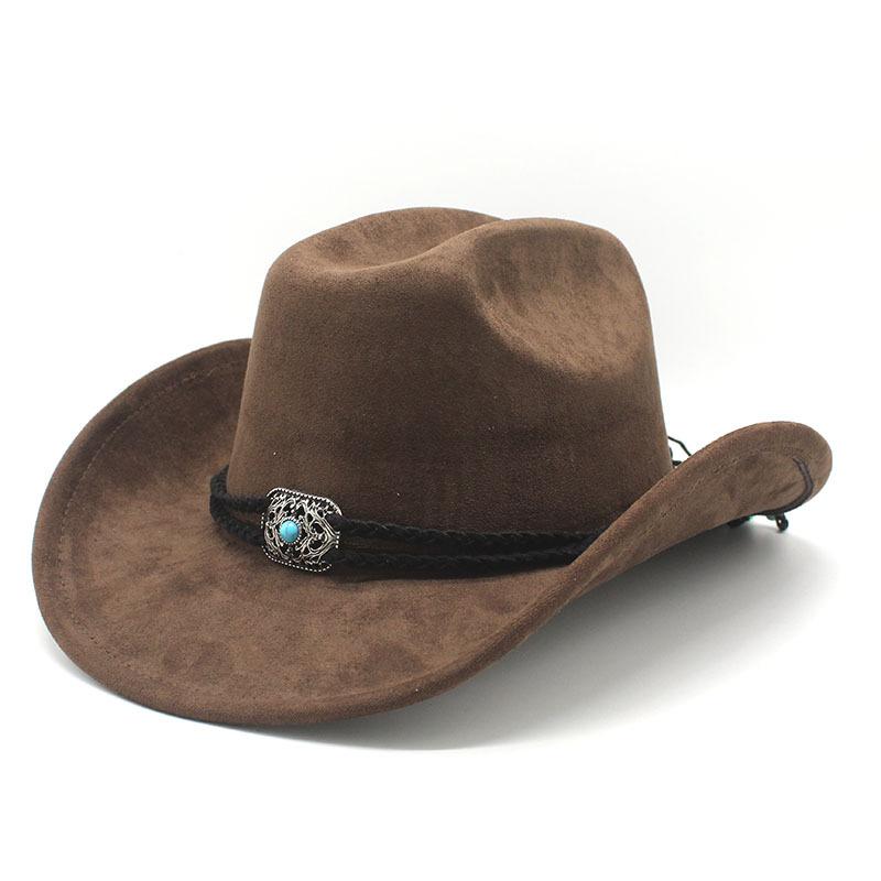 Suede Upturned Edge Western Cowboy Hat Men And Women Outdoor Travel Hat Rolled Brim Ethnic Style Top Hat Felt Hat