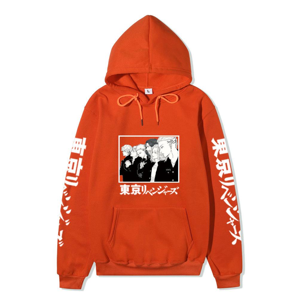 Black Warm Fleece Hooded Sweatshirt Tokyo Revengers Team Comic Print Unisex Autumn Winter Casual Daily Long Sleeve Pullover