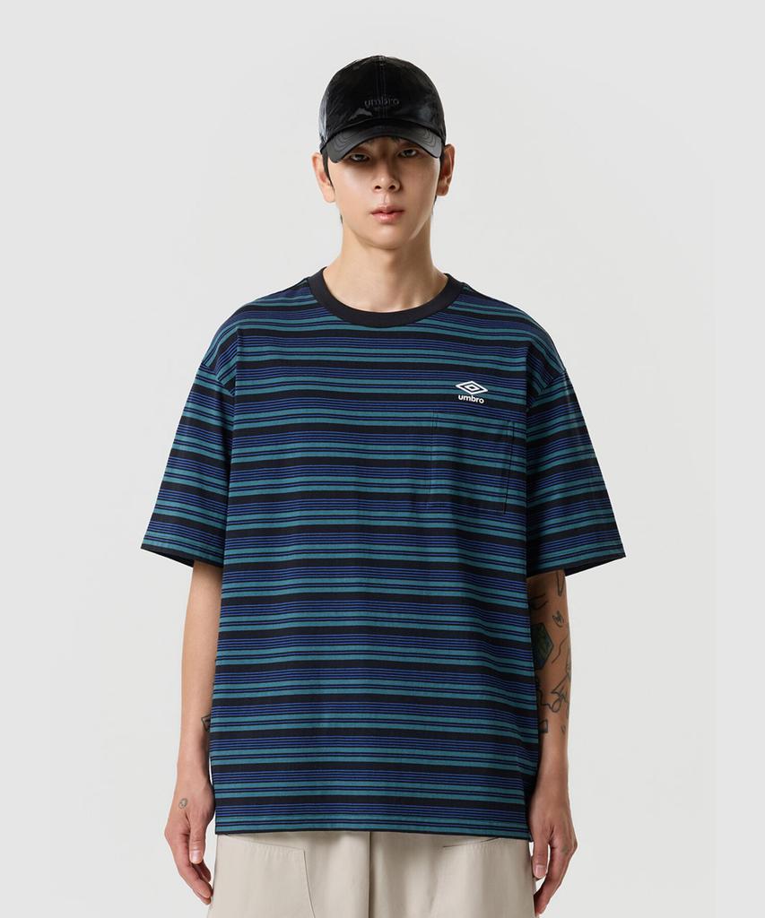 UMBRO Summer Pick Striped Short Sleeve T-Shirt Black Ur321Crs71 (A Type)