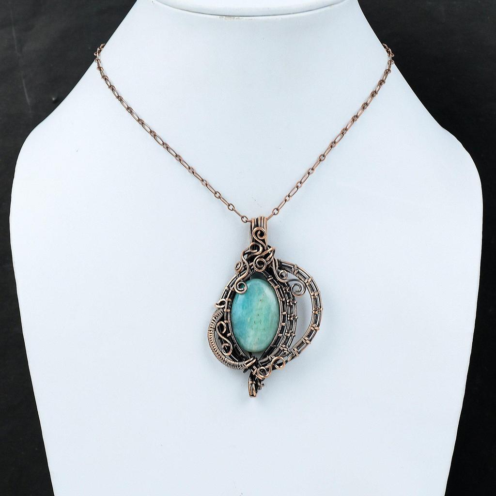 Амазонит драгоценный камень кулон медная проволока обернутый кулон амазонит ювелирные изделия этнический кулон проволока обернутый ювелирные изделия для подарков ручная работа медные украшения