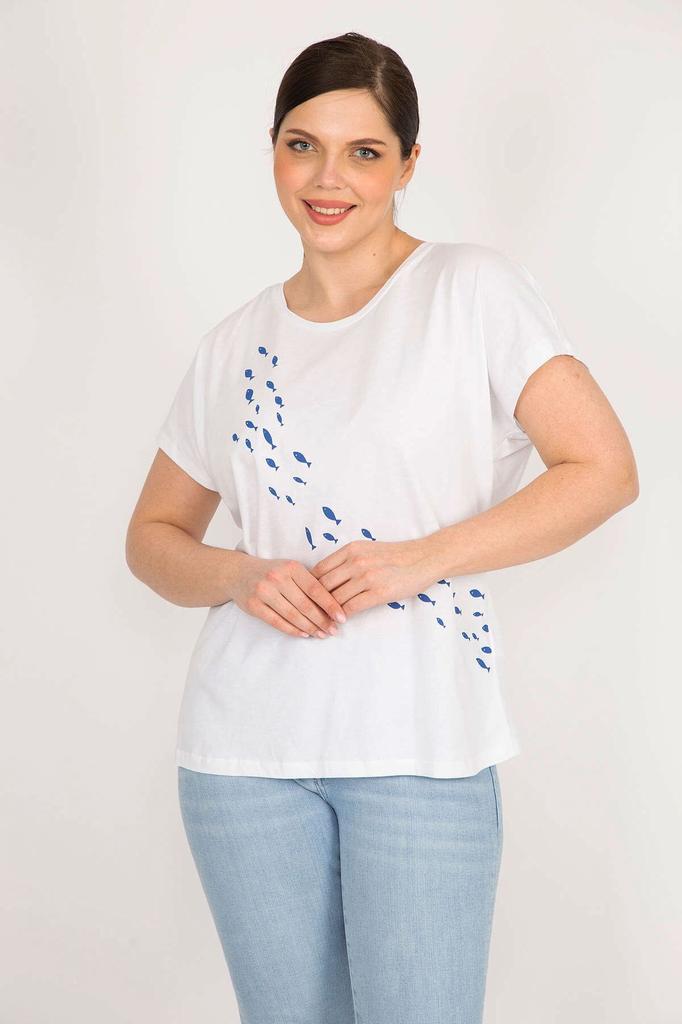 Женская блузка большого размера Bone Плюс размер блузка из хлопчатобумажной ткани с принтом спереди