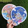 Hand-operated Mini Round Fan With Handle Portable Cloth Fan Cartoon Folding Round Fan  Summer