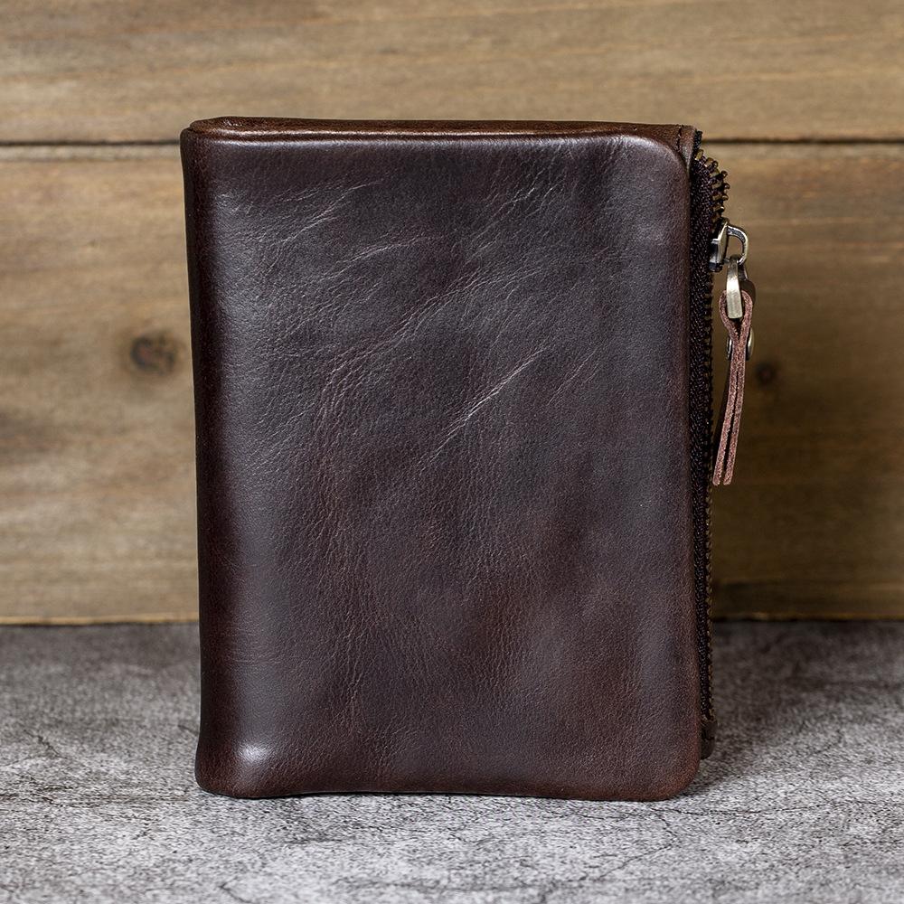 Leather Wallet Men's Leather Wallet Short Slim Portable Card Holder Fashion Casual Zipper Small Coin Purse Men's Leather Wallet Large Capacity