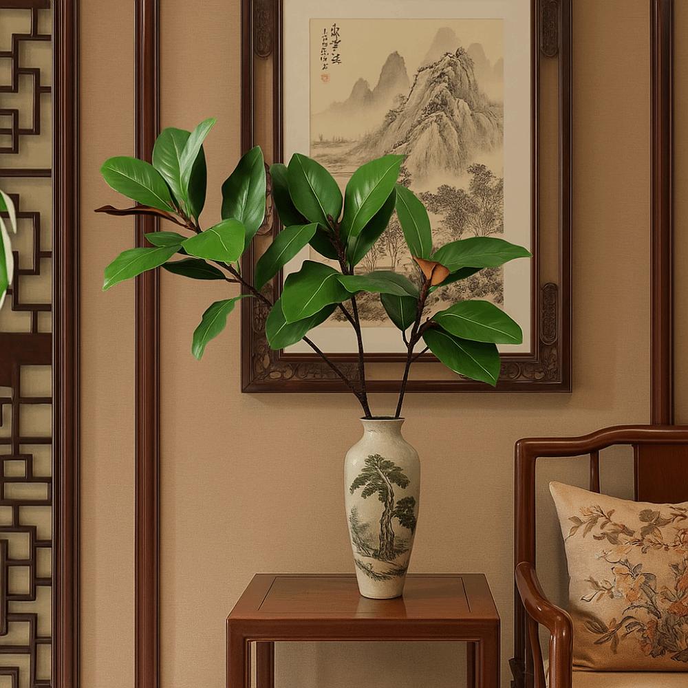 Red Green Artificial Magnolia Leaves Floral Arrangement Faux Magnolia Branch Wedding