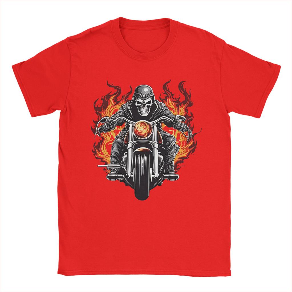 Skull Biker TShirt Unisex Casual Cotton Tees Round Neck Short Sleeve T Shirts New Arrival Clothing