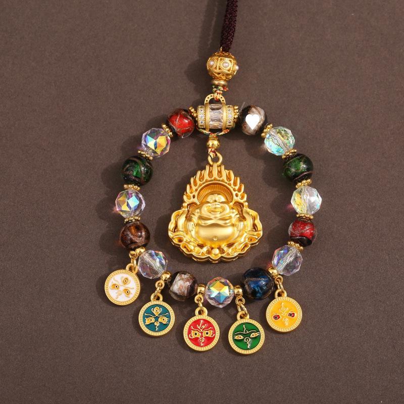 Tibetan Wealth God Zhakila Lhamo Incense Ash Glass Pendant - Five Directions Car Charm, Metal Retro Style