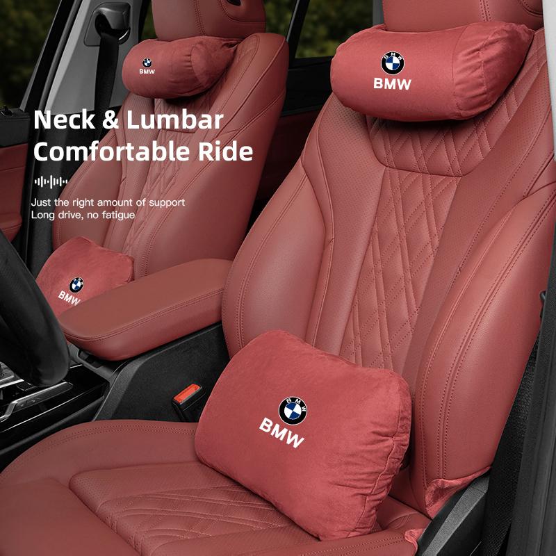 BAS1Car Seat Suede Headrest Lumbar Support Waist Cushion For BMW X1 X2 X3 X5 X4 X6 X7 G30 G20 G32 G11 G12 F40 F30 F20 F10 F34 F07