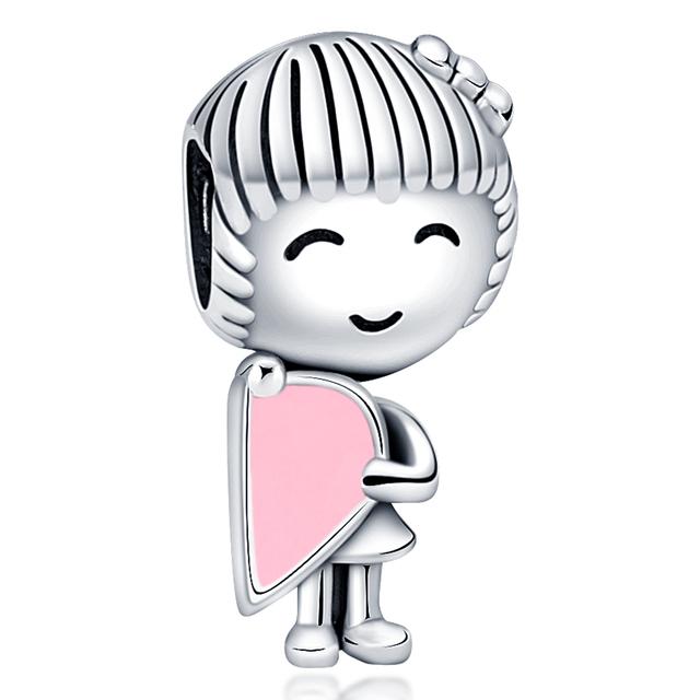 New 925 Sterling Silver Rose Girl Boy Pink Sparkle Spacer Clip Charm Bead Fit Original Fashion Bracelet DIY Jewelry for Women