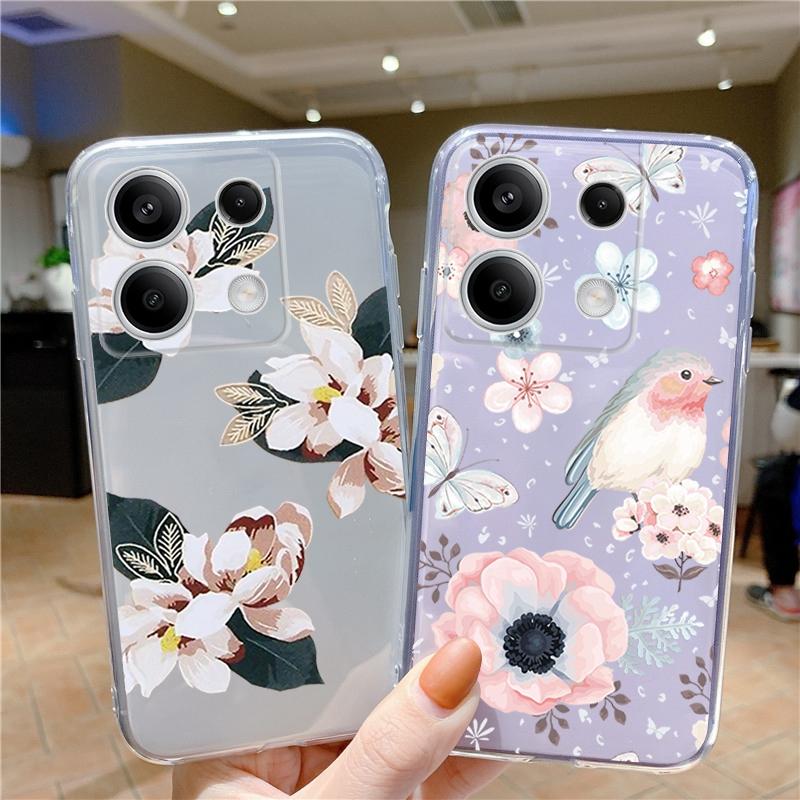 Мягкий силиконовый прозрачный чехол с цветочным узором для Xiaomi Redmi 13C Note 13 Pro Samsung A55 A54 A34 S24 M35 iPhone 15, защитный противоударный чехол для камеры