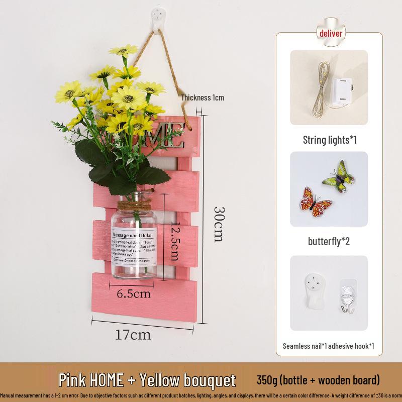 Handcrafted Wooden Wall-Mounted Hydroponic Glass Vase for Bedroom and Living Room Decor