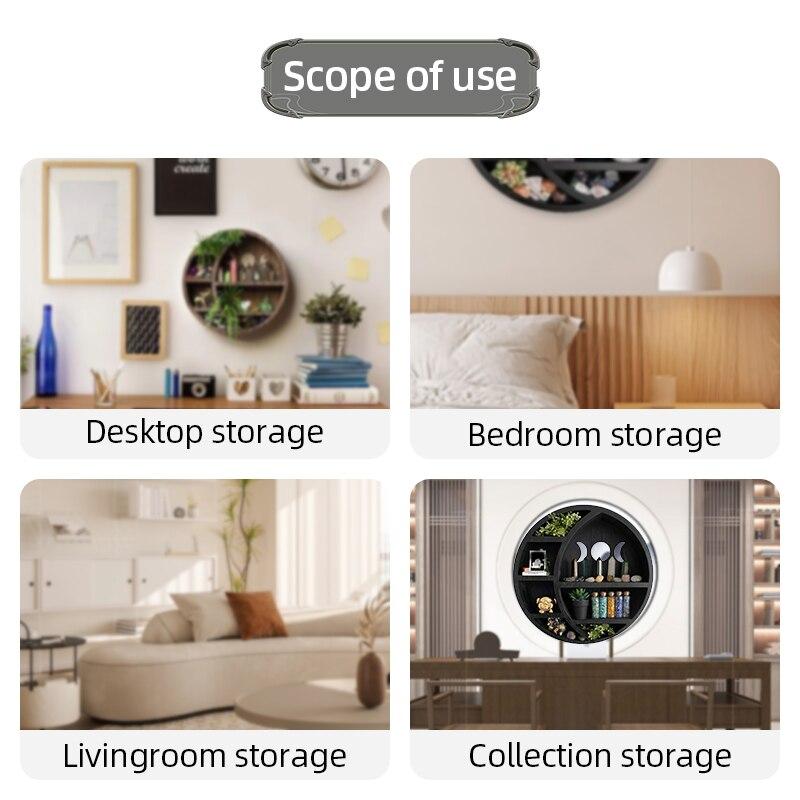 Полка в форме полумесяца для кристаллов, камня, эфирного масла, небольшого растения, готического ведьмовского искусства, настенная полка для комнаты, деревянные подвесные плавающие полки