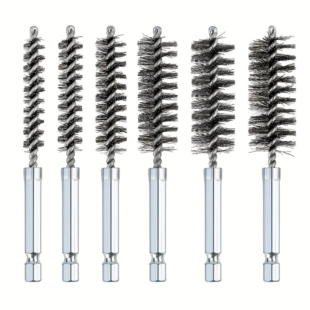 6pcs Stainless Steel Wire Tube Brushes, Multi-specification Wire Brush for Deburring Screws and Threads, Rust Removal, 1/4" Hexagonal Handle Design