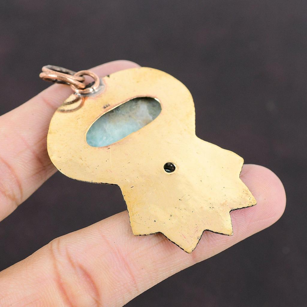 Подвеска из ларимара, подвеска из швейцарского голубого топаза, медная подвеска, ювелирные изделия из драгоценных камней, стильная подвеска, уникальные медные ювелирные изделия, подарок для нее, подвеска ручной работы