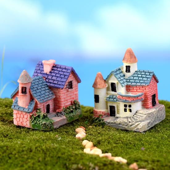 4Pcs Miniature Villas Villas Resin Pretty Nice-looking Attractive Small DIY Micro Landscape Ornaments for Garden