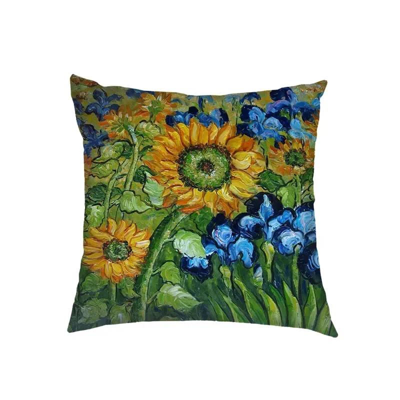 Oil Painting Kiss By Gustav Klimt Cushion Cover Van Gogh Starry Night Linen Pillowcase Sofa Throw Pillow Covers for Living Decor