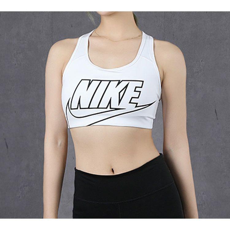 Nike Swoosh Dri-FIT Средняя поддержка Цельный мягкий полиэстер Letter Vintage Sports U-образный вырез Tight спортивный бюстгальтер Женский спортивный бюстгальтер Белый BV3644-100