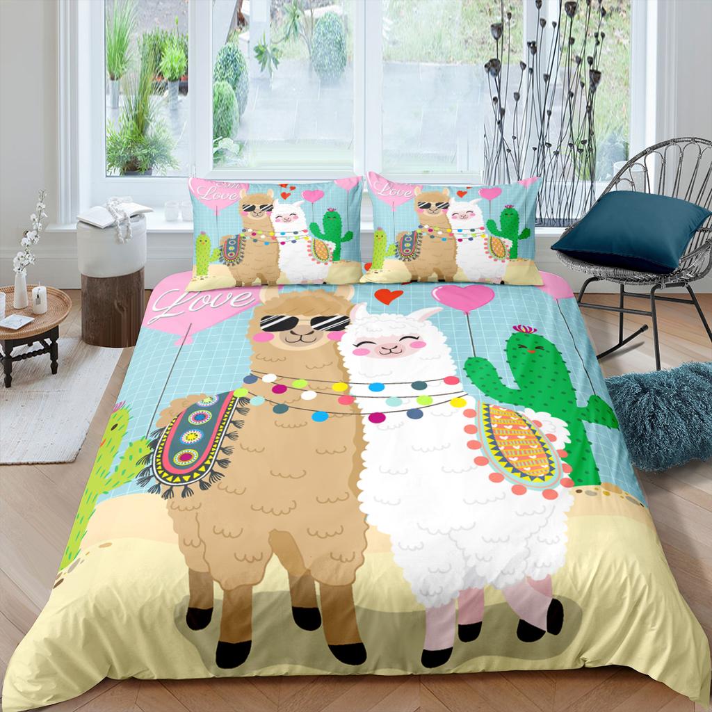 Пододеяльник из альпаки размера King Queen Kawaii Farm Animals комплект постельного белья для детей с рисунком ламы из альпаки 2/3 шт. полиэстеровый пододеяльник