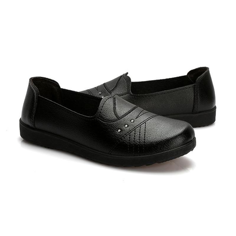 Мягкие кожаные туфли для мам с говяжьим сухожилием, рабочая обувь с мягкой подошвой, женские удобные туфли без шнуровки на плоской подошве, нескользящая повседневная кожаная обувь