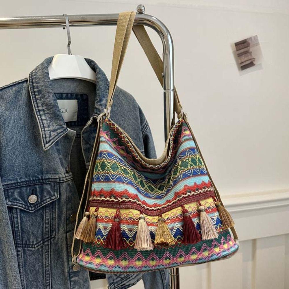 Большая вместимость сумка через плечо с бахромой и кисточками, сумка через плечо в стиле бохо, рюкзак в этническом стиле для отдыха на природе
